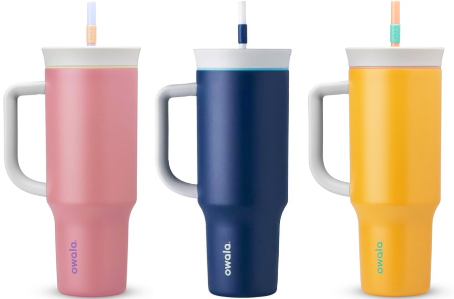 pink, navy blue, and orange Owala 40oz Tumblers