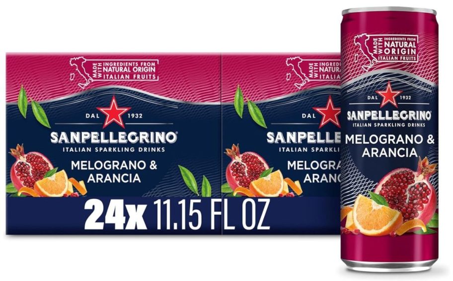 S. Pellegrino Italian Sparkling Drink Melograno & Arancia 11.15oz Cans 24-Pack stock image