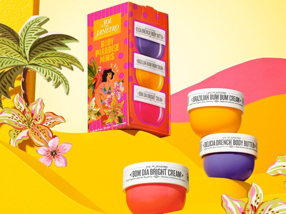 three mini Sol de Janeiro body creams and their box