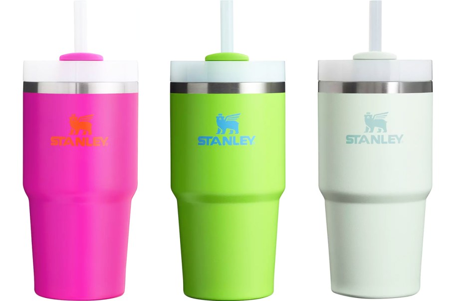 oink, lime green, and mint stanley tumblers