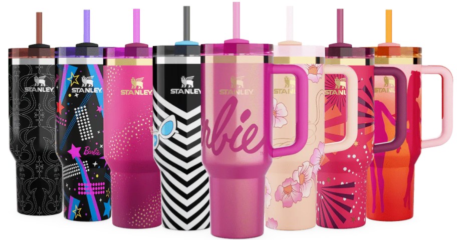 collection of stanley barbie tumblers