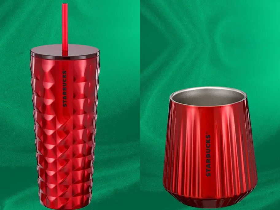 Starbucks Red Studded and Red Ribbed Hliday Cold Cups