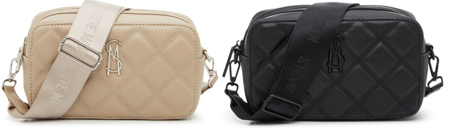 tan and black quilted crossbody bags