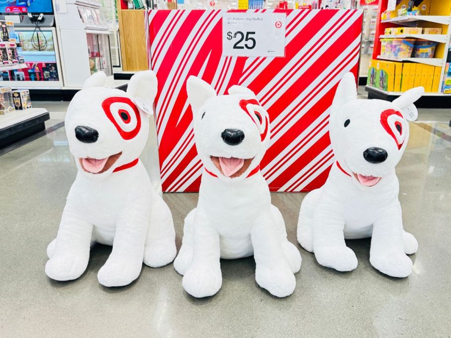 three Target 24" Bullseye Plushes in store