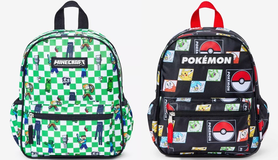 Minecraft and Pokemon mini backpacks