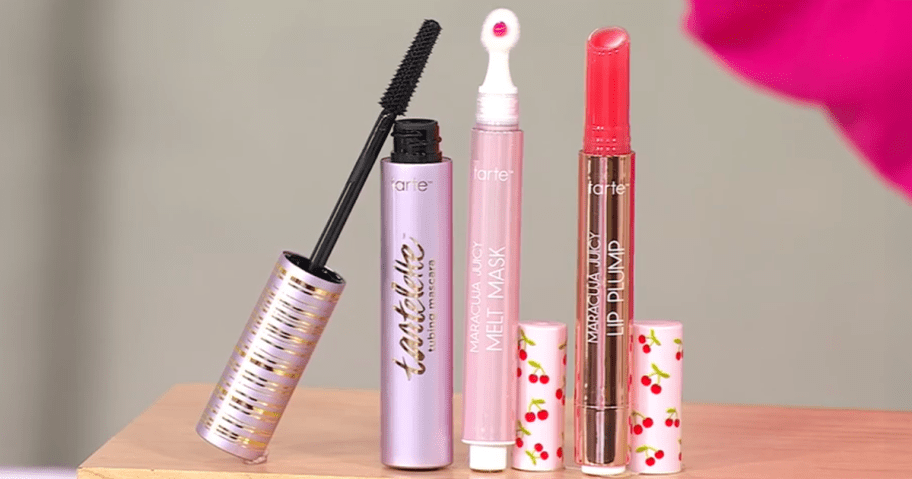 Tarte Cherry Crush Maracuja Juicy Lips & Tubing Mascara 3-piece set on display