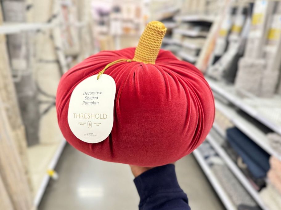 Threshold Shaped Velvet Red Pumpkin Throw Pillow