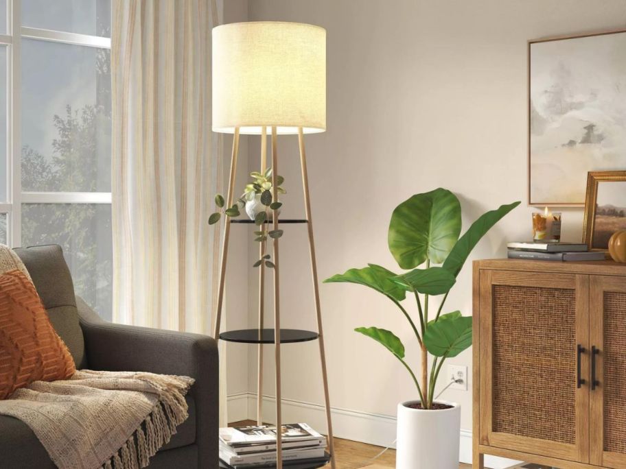 Threshold Shelf Floor Lamp in a living room