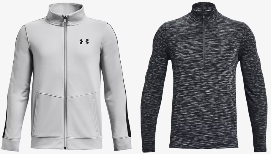 light grey and black under armour jackets