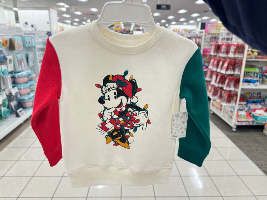 Jumping Beans Disney's Mickey Mouse Girls Holiday Graphic Sweatshirt hanging in store