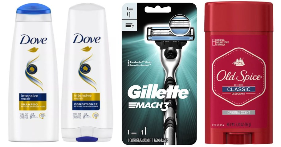 shampoo, deodorant and men's razor