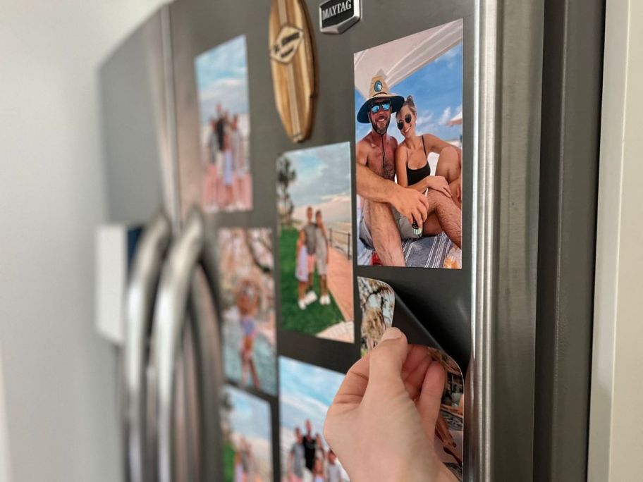 a Fridge With Walgreens Photo Magnets on it