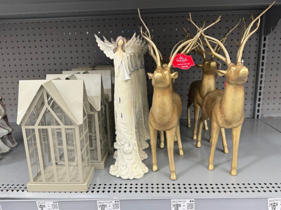 Walmart Wooden House, Angel, and Golden Reindeer