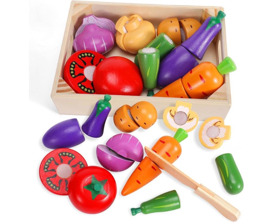 Whoholl Wooden Cutting Food Toys Food Set