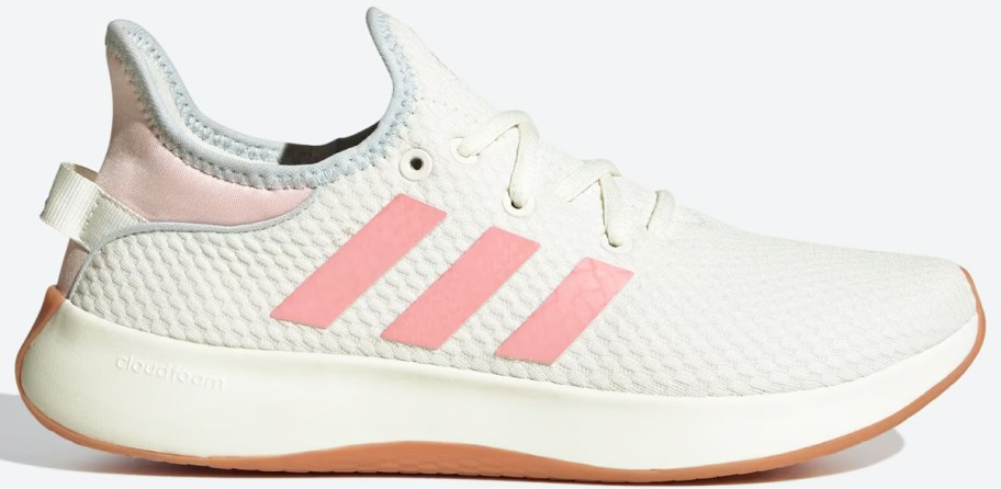 white and pink adidas running shoe