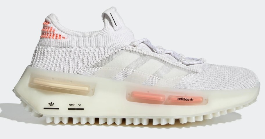 white, off white and peach color women's adidas running shoe