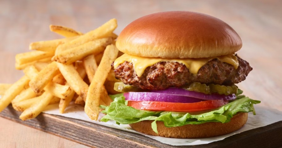 cheeseburger and fries