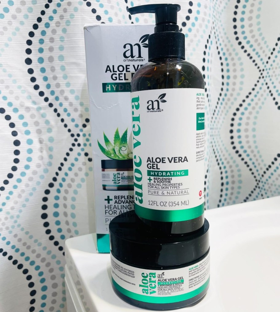 artnaturals Aloe Vera Gel Set on bathroom counter