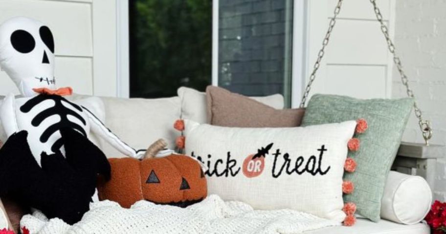 halloween items on display on porch