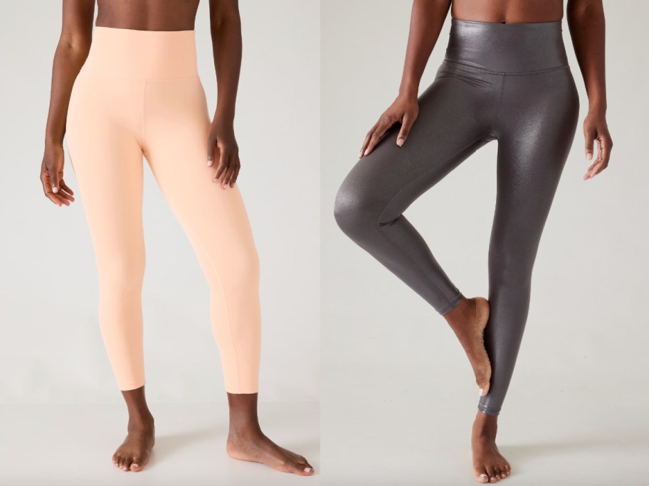 peach and silver metallic leggings