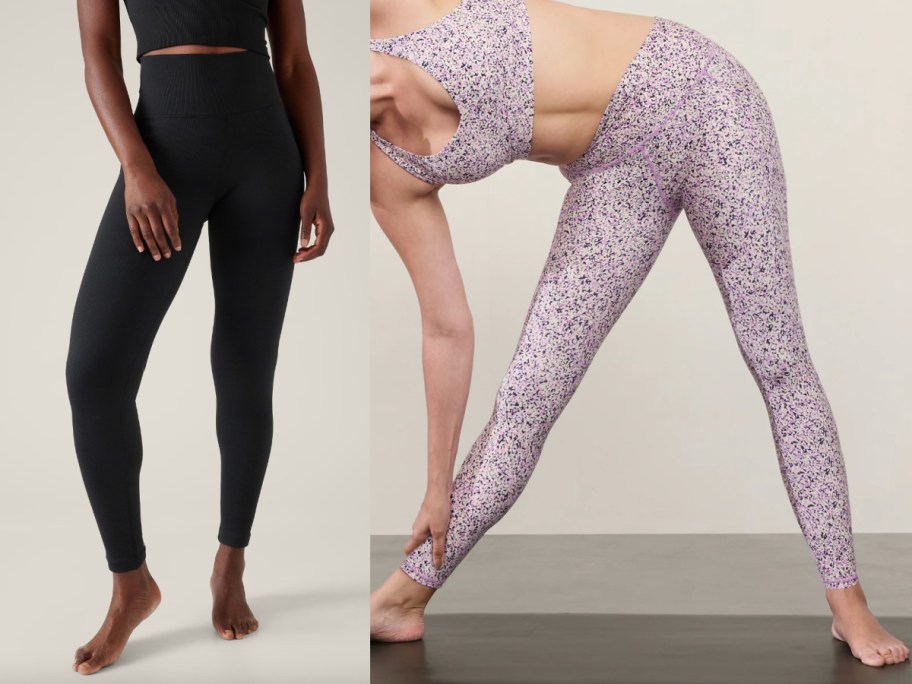 black and lavender speckled leggings