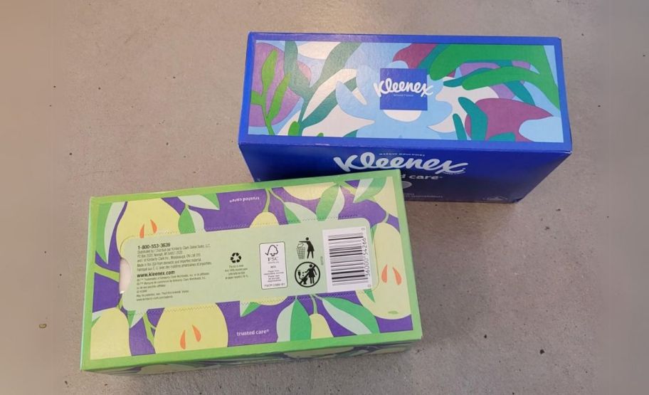 two flat boxes of kleenex