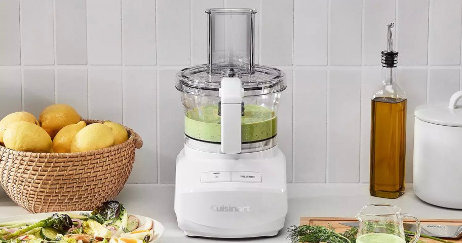 white cuisinart food processor on countertop