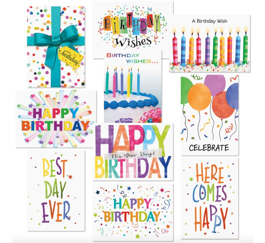 variety of white confetti birthday cards
