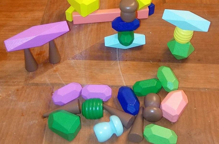 display of stacking blocks on the floor