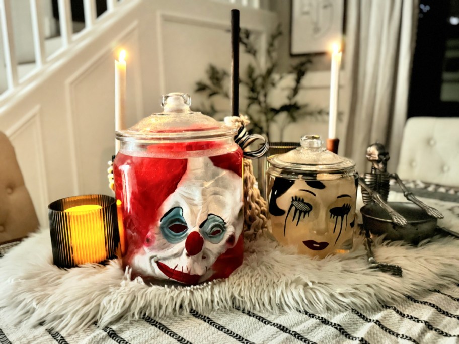 face in a jar using halloween masks