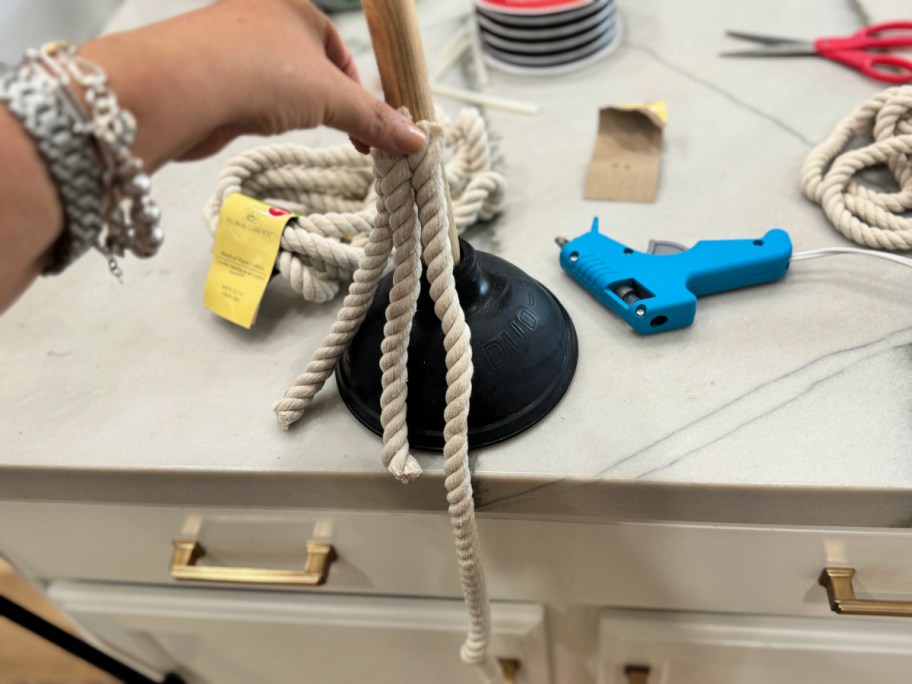 gluing rope to a plunger handle