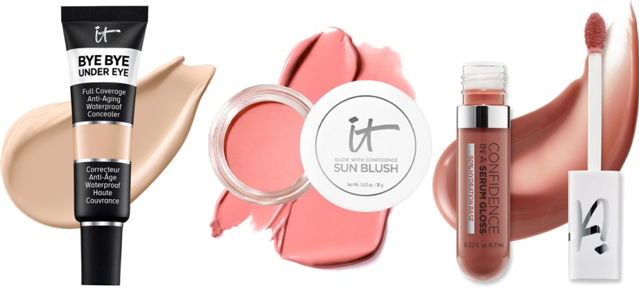 it cosmetics concealer, blush, and lip gloss 