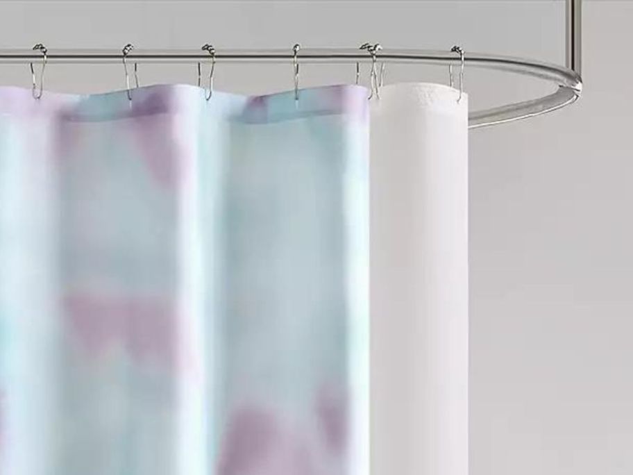 kohls shower curtain and liner hanging in bathroom