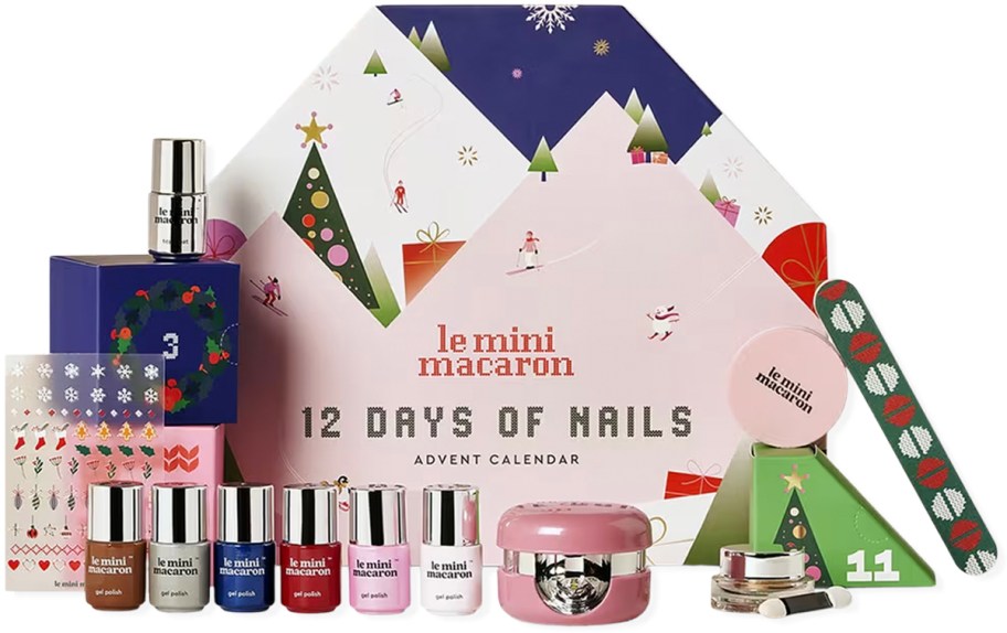 le mini macaron nail products in front of advent calendar box