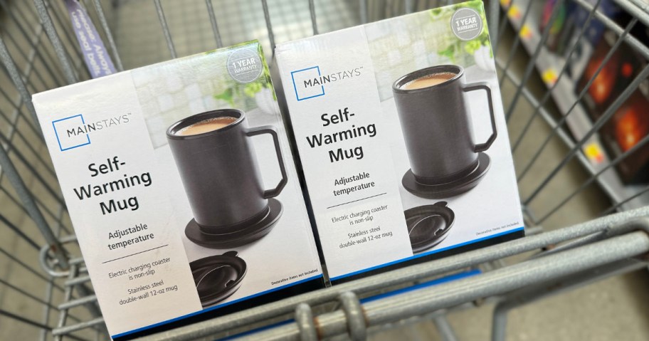 two mainstays self warming coffee mug boxes in shopping cart