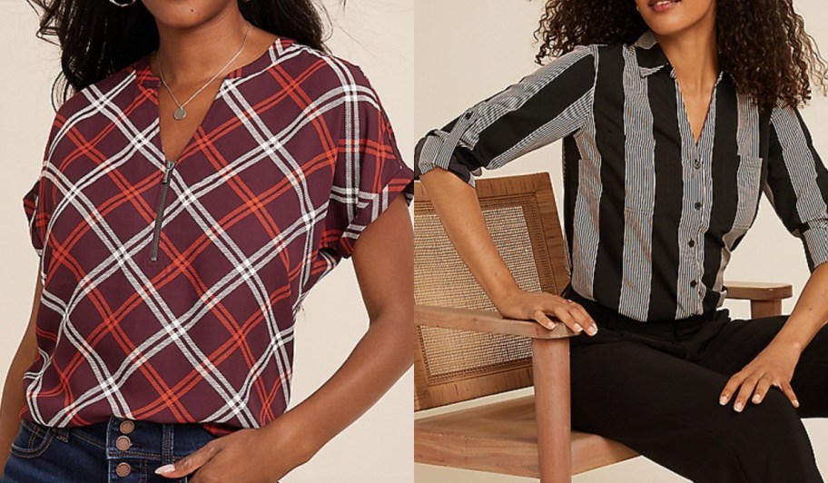 plaid and striped womens blouses