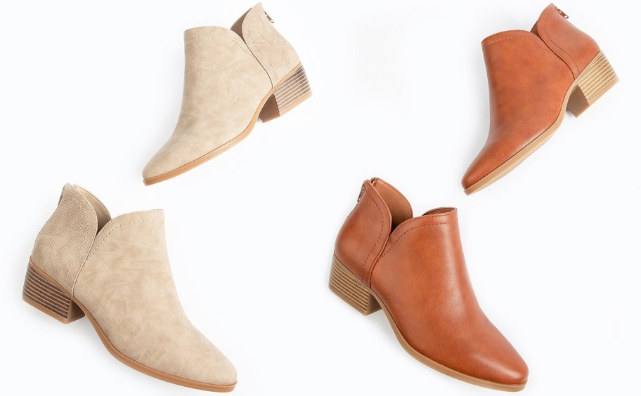 pairs of taupe and tan ankle boots