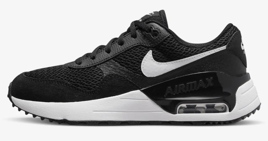 black and white kid's Nike Air Max style shoe