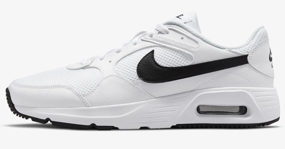 men's Nike Air Max style shoe in white with a black Nike swoosh mark