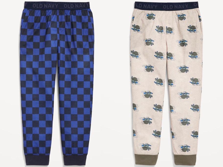 blue checkered and beige turtle boys jogger pajama pants