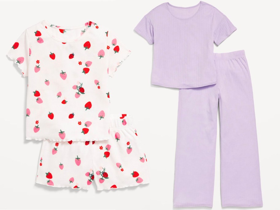 white strawberry and purple kids pajamas