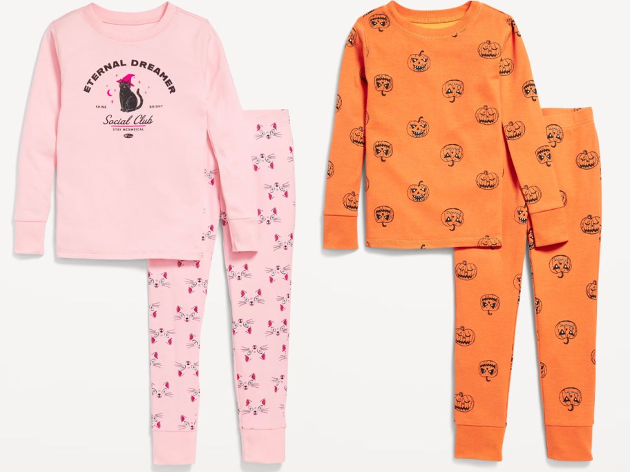 kids pink witch and orange pumpkin kids pajamas 