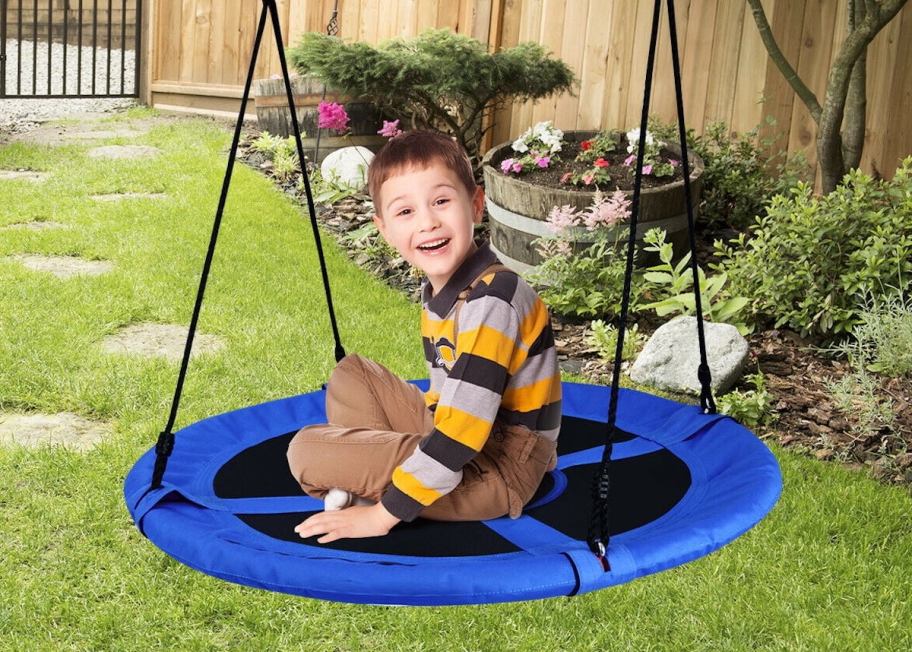 boys swinging on saucer tree swing