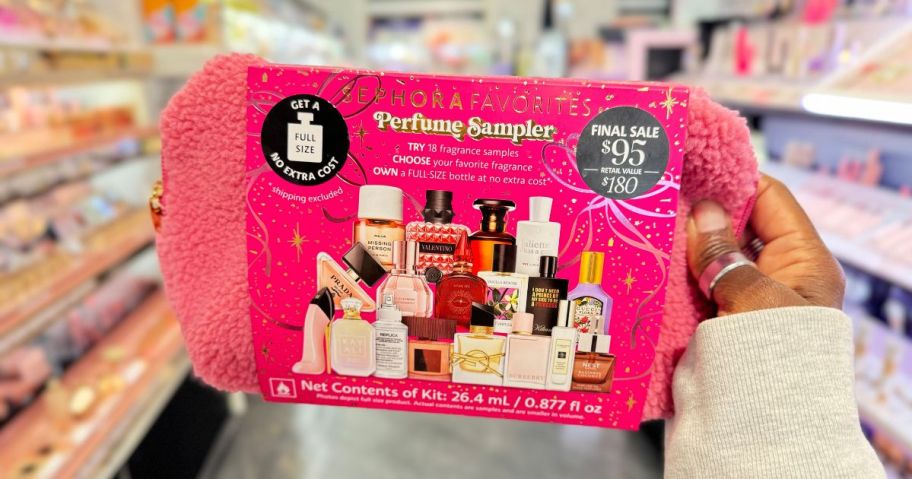 hand holding sephora favorites perfume sampler kit