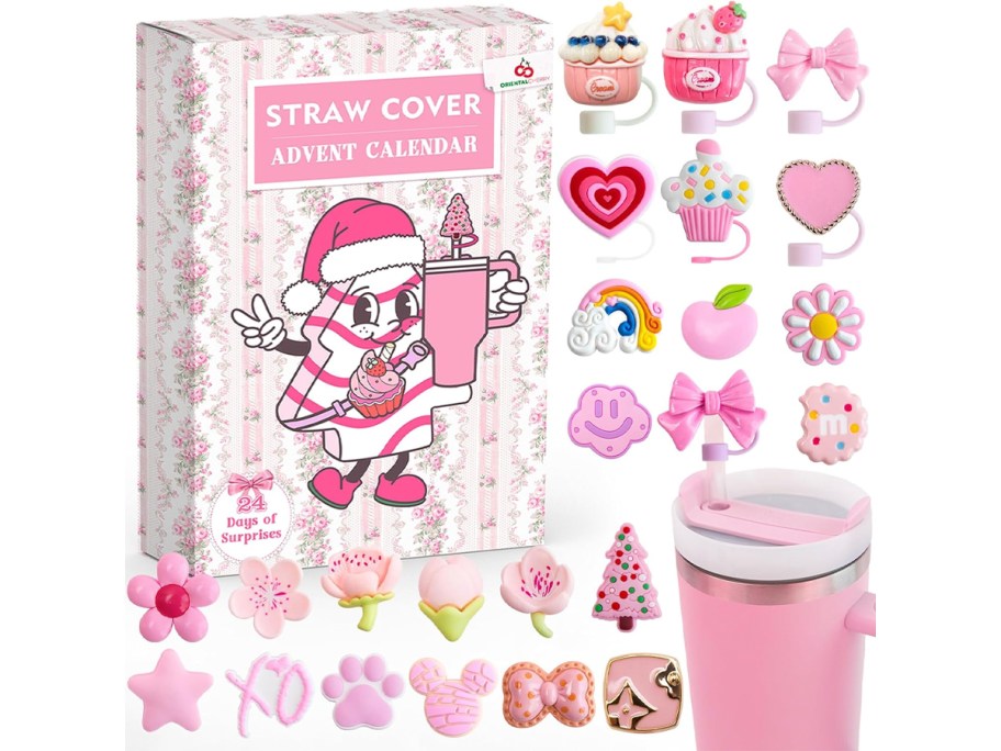 pink stanley straw topper advent calendar stock image 