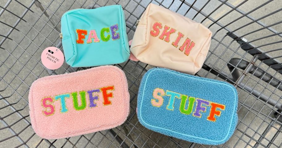 cosmetic bags in cart in store