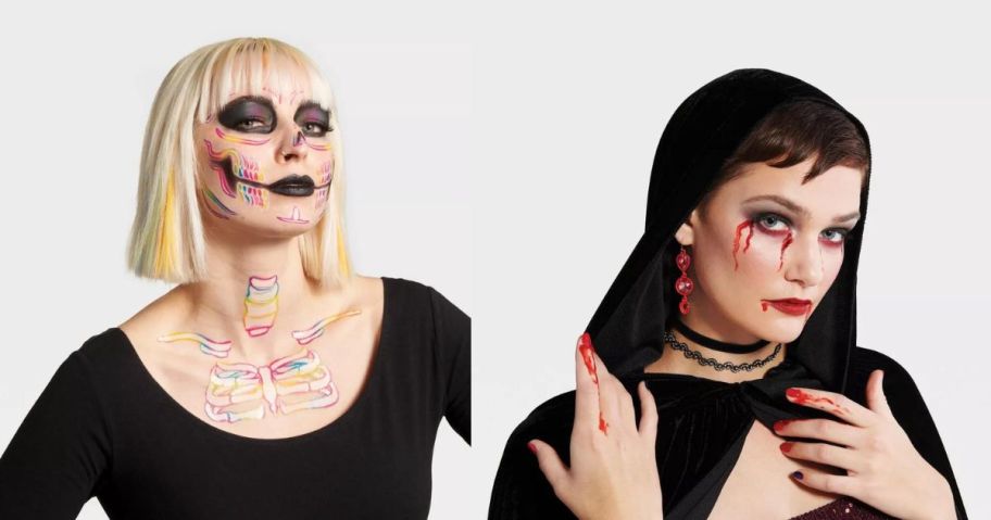 two women wearing halloween makeup