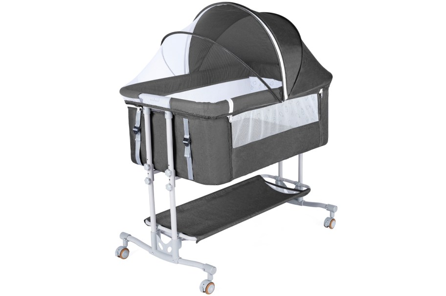 gray and white baby bassinet sleeper 