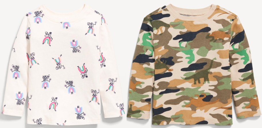 rainbow and camo long sleeve toddler tees 