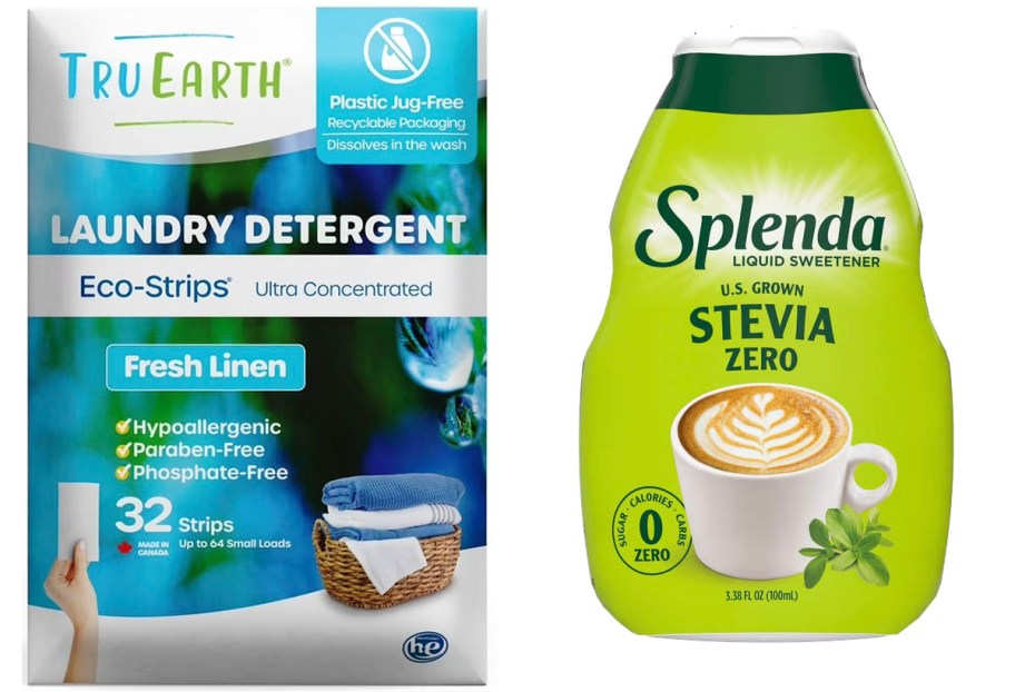 tru earth laundry detergent and spledia stevia bottle 